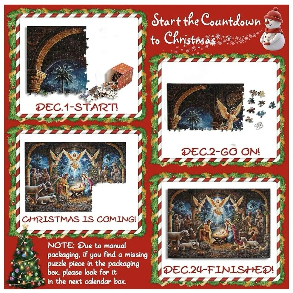 Advent Calendar 2025 Jigsaw Puzzles, 1008 Pieces Nativity Puzzles Countdown Cale